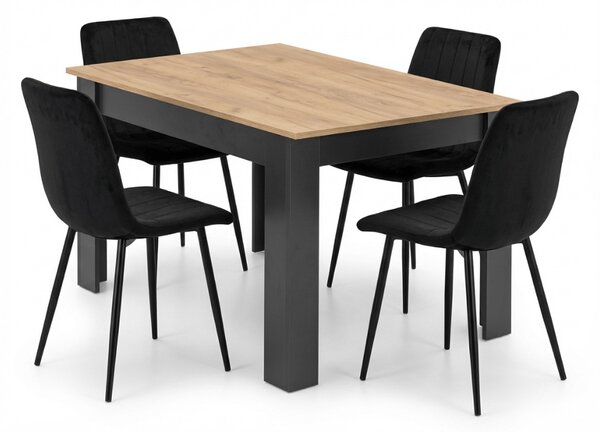 Étkezőgarnitúra 1 + 4, MADO asztal 120x80 cm fekete/dub artisan + fekete bársonyszék LAVA fekete lábakkal