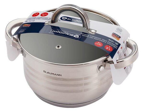 Blaumann GOURMET LINE rozsdamentes fazék üvegfedővel 1,8 L (BL-1018)