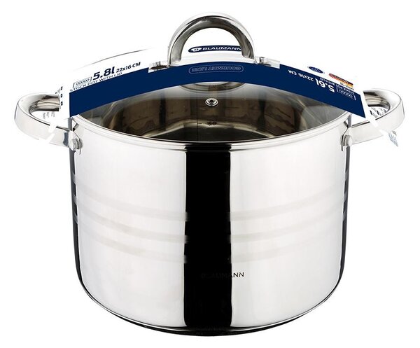 Blaumann GOURMET LINE rozsdamentes fazék üvegfedővel 7,7 L (BL-1010)