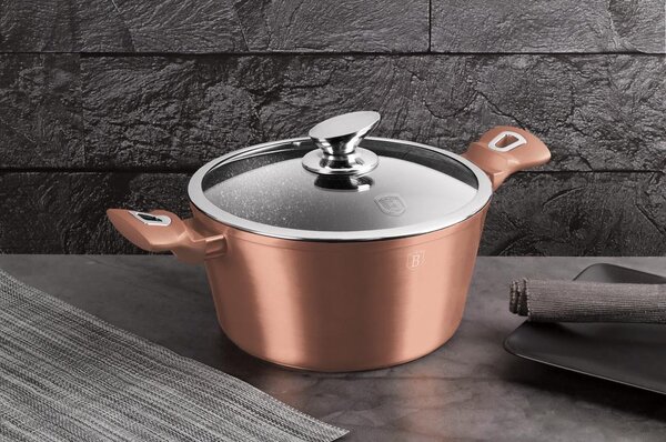 Berlinger Haus ROSE GOLD bevonatos LÁBOS üveg fedővel 24 cm 4,1l / BH-1515N /
