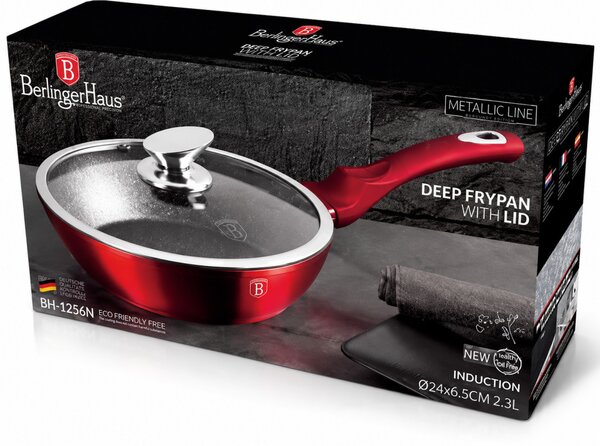 BERLINGER HAUS BURGUNDY Bevonatos mély serpenyő fedővel 24 cm INDUKCIÓS