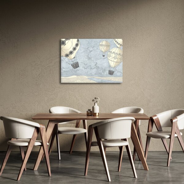 Kép - léggömbök a város felett, hűvös tónusok (70x50 cm)