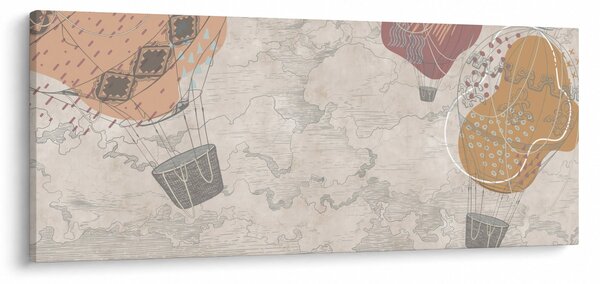 Kép - léggömbök a város felett , meleg tónusok (120x50 cm)