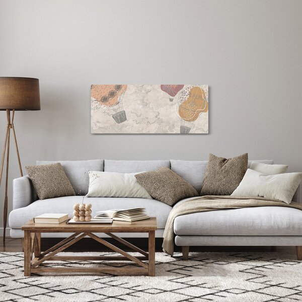Kép - léggömbök a város felett , meleg tónusok (120x50 cm)