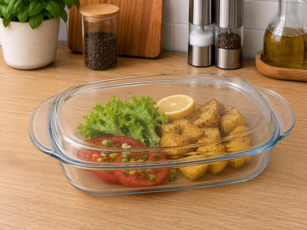 SIMAX STAR LINEA Hőálló szögletes sütőtál tetővel 5,5 L 36,5x20,8x13,5 cm áttetsző