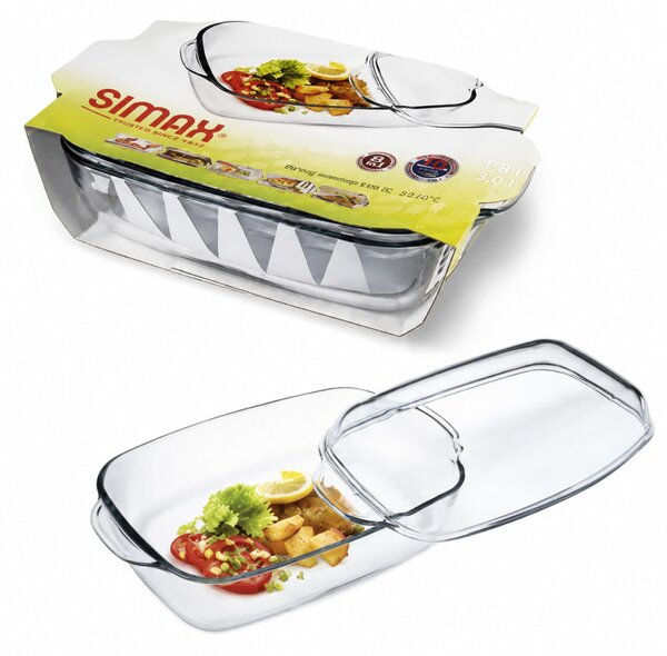 SIMAX STAR LINEA Hőálló szögletes sütőtál tetővel 5,5 L 36,5x20,8x13,5 cm áttetsző