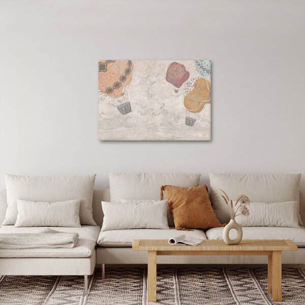 Kép - léggömbök a város felett , meleg tónusok (70x50 cm)