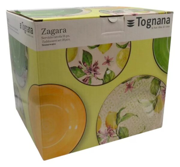 Tognana Vela Zagara 18 részes kőkerámia étkészlet 6 személyre citrom- és virágmintás