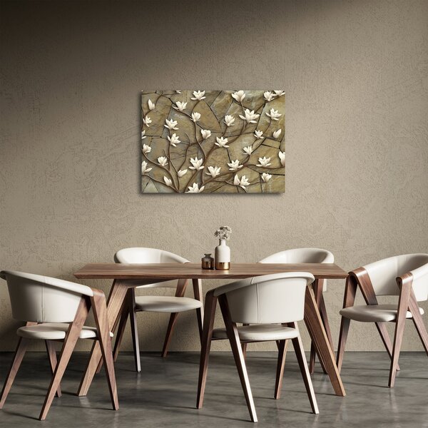 Kép - Fehér magnóliák kőfalazaton (70x50 cm)