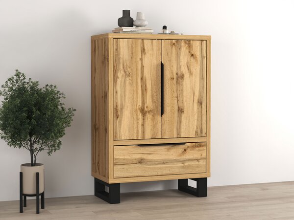 Komód Avicavu 128, Laminált forgácslap, 135x89x45cm, Wotan tölgy, Fekete