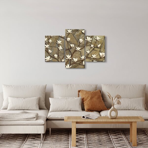 Kép - Fehér magnóliák kőfalazaton (90x60 cm)