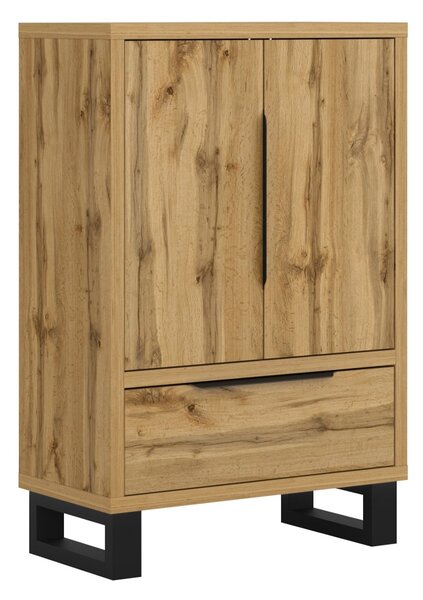 Komód Avicavu 128, Laminált forgácslap, 135x89x45cm, Wotan tölgy, Fekete