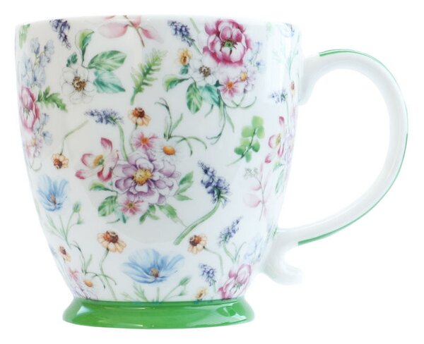 Porcelán bögre 45 cl talpas ZÖLD VIRÁGOS