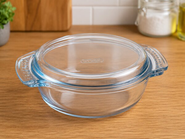 PYREX Kerek sütőtál fedővel 1,3 L 9x18x21 cm áttetsző