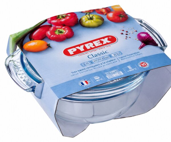 PYREX Kerek sütőtál fedővel 1,3 L 9x18x21 cm áttetsző