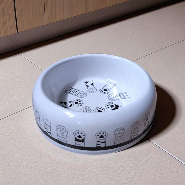 Macska etető tál 18 cm-es, 400 ml Cica tappancs mintával 18x5,5 cm