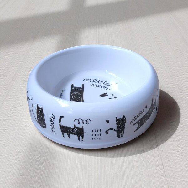 Macska etető tál 18 cm 400 ml Lazy and always hungry feliratos, macska mintás 18x5,5 cm