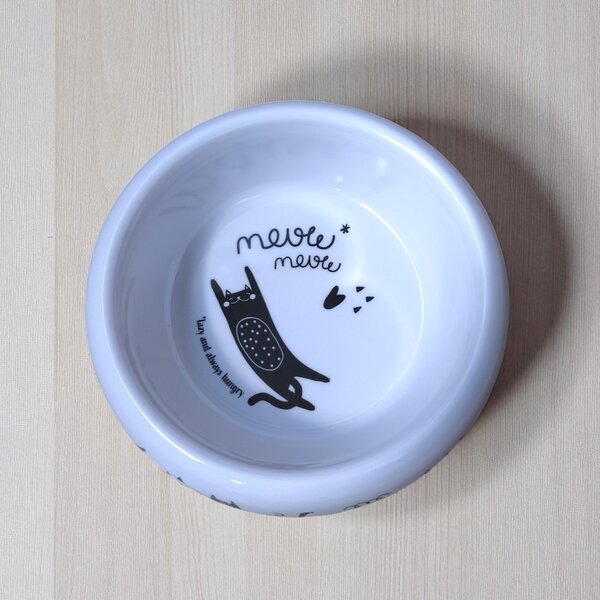 Macska etető tál 18 cm 400 ml Lazy and always hungry feliratos, macska mintás 18x5,5 cm