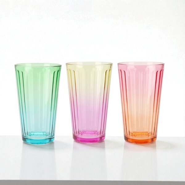 Ombre színes üvegpohár 470 ml rózsaszín-narancssárga 15x8,5 cm