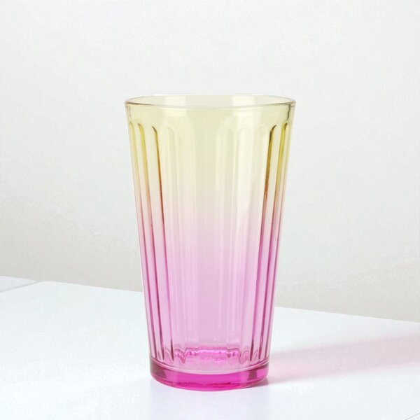 Ombre színes üvegpohár 470 ml sárga-rózsaszín 15x8,5 cm