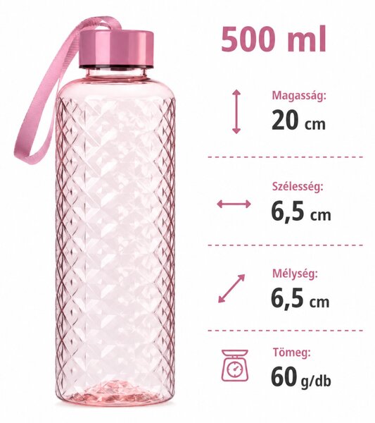 EXCELLENT HOUSEWARE díszes kulacs 500ml rózsaszín színben 20x6,5 cm