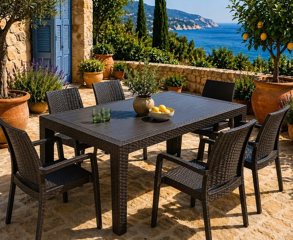 Rattan kerti asztal barna 150x90 cm