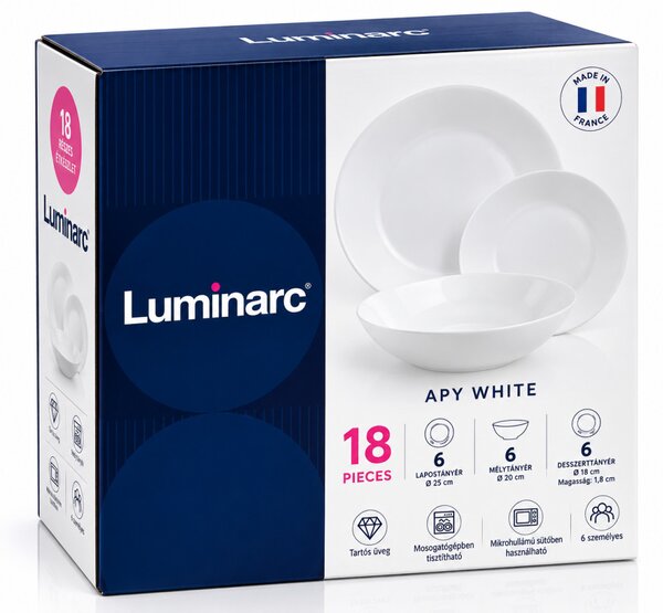 Luminarc APY 18 részes étkészlet 6 személyre fehér üveg