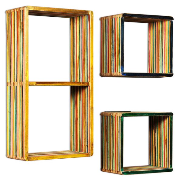 Tíkfa Falipolc Szett - 3 db - Színes - 81x22x41cm & 31x22x31cm