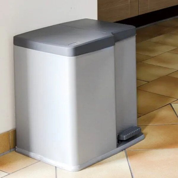 Curver Duo szelektív pedálos szemetes 15+6 L 40x30x39,8 cm szürke-sötét szürke