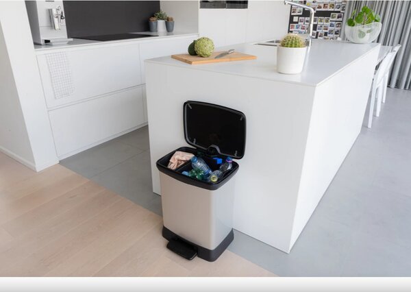 Curver Duo Deco pedálos szelektív szemetes 10+18 L 39x29x50,5 cm ezüst-fekete