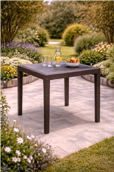 KING kerti asztal barna rattan hatású 79x79x72 cm