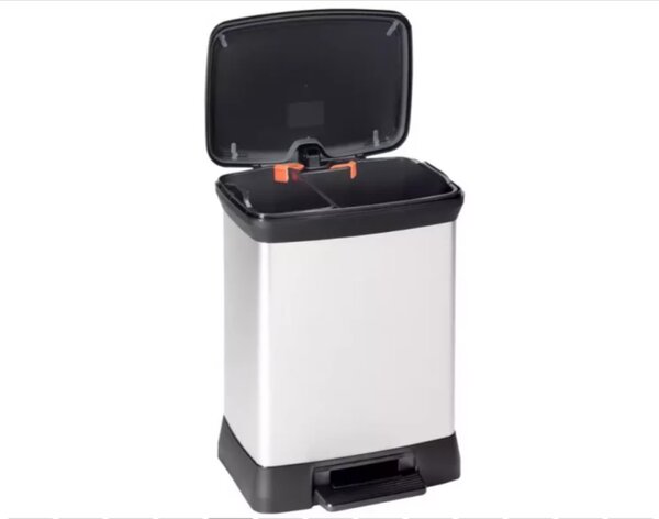 Curver Duo Deco pedálos szelektív szemetes 10+18 L 39x29x50,5 cm ezüst-fekete