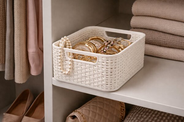 CURVER Rattan hatású műanyag kosár fehér S méret 28x12x19 cm fehér