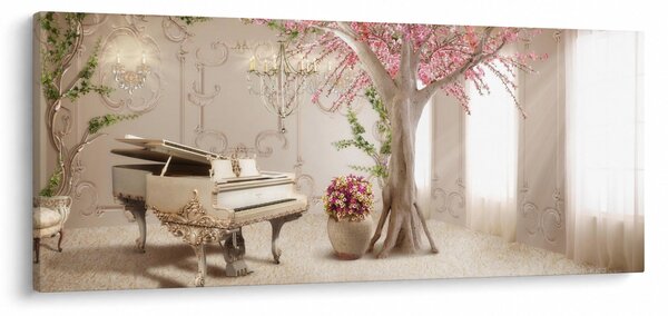 Kép - Álmodozó belső tér zongorával (120x50 cm)