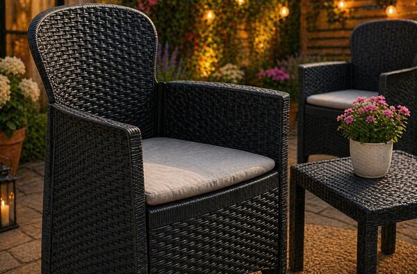 AKITA Balkon kerti garnitúra szett antracit szürke asztal 59x46x40 cm 2 db fotel 59x57x85.5 cm