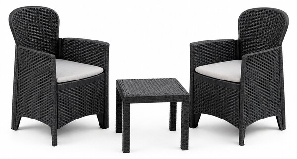 AKITA Balkon kerti garnitúra szett antracit szürke asztal 59x46x40 cm 2 db fotel 59x57x85.5 cm