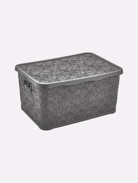 TÁROLÓDOBOZ SZÖGL. TETŐVEL MŰA. 30L 4 SZÍN "LACE" 23*33,8*47,8CM