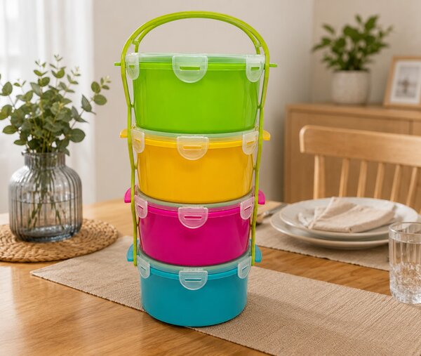 Színes ételhordó átlátszó fedélel 4x1,5 L