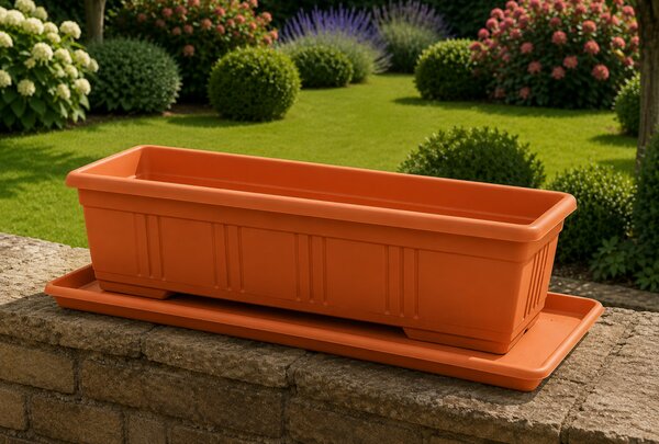 Balkonláda alátéttel 80 cm 80x50x17 cm terrakotta műanyag