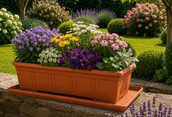 Balkonláda alátéttel 80 cm 80x50x17 cm terrakotta műanyag