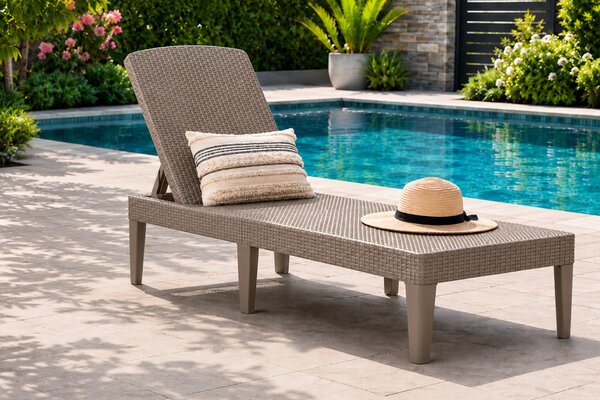 CURVER KETER Jaipur kerti nyugágy napozóágy cappuccino műanyag rattan hatású 187x58x29 cm
