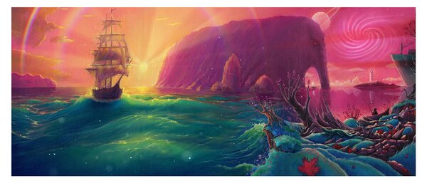 Kép - Olajfestmény, Vitorlázás egy fantasztikus birodalomba (120x50 cm)
