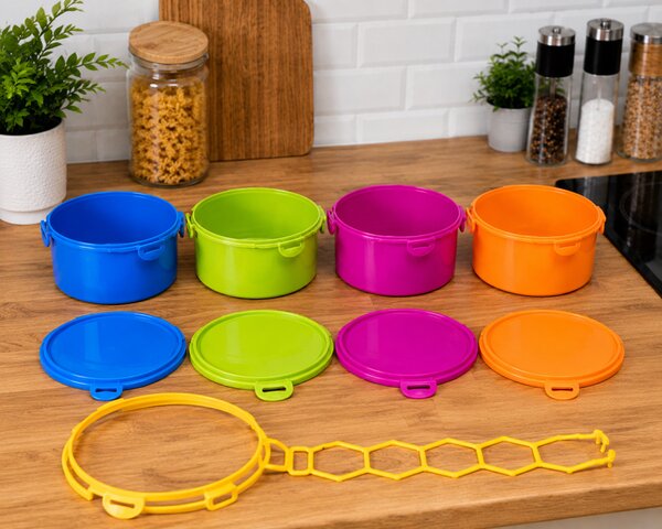 Csatostetejű színes ételhordó 4x1,5 L