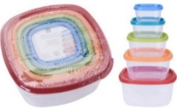 TÁROLÓ DOBOZ SZETT 5DB-OS 225ML/375ML/650ML/1125ML/1900ML VEGYES SZÍNEK