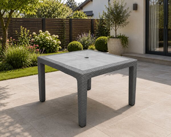 Rattan kerti asztal 90x90 cm - szürke színben