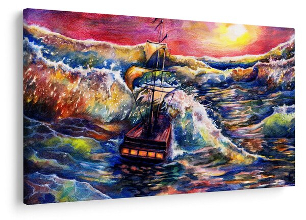 Kép - Hajó az óceán hullámain, aquarel (90x60 cm)