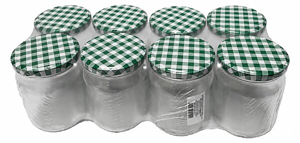 Befőttesüveg lapkával tetővel 0,54 L 8 darabos nem bontható 11,5x8,6 cm