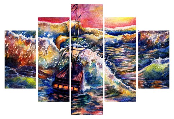 Kép - Hajó az óceán hullámain, aquarel (150x105 cm)