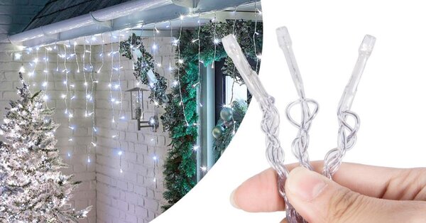LED-es jégcsap fényfüggöny 2 méretben, hidegfehér-230 LED-del