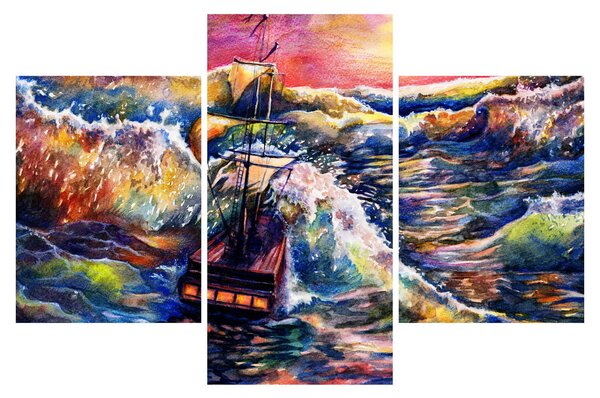 Kép - Hajó az óceán hullámain, aquarel (90x60 cm)